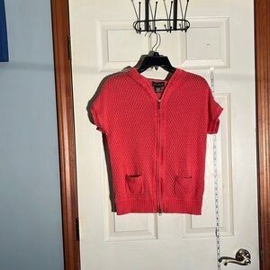 Eddie Bauer-M-Coral-linen blend, sleeveless , hooded, knit, lightweight,  jacket